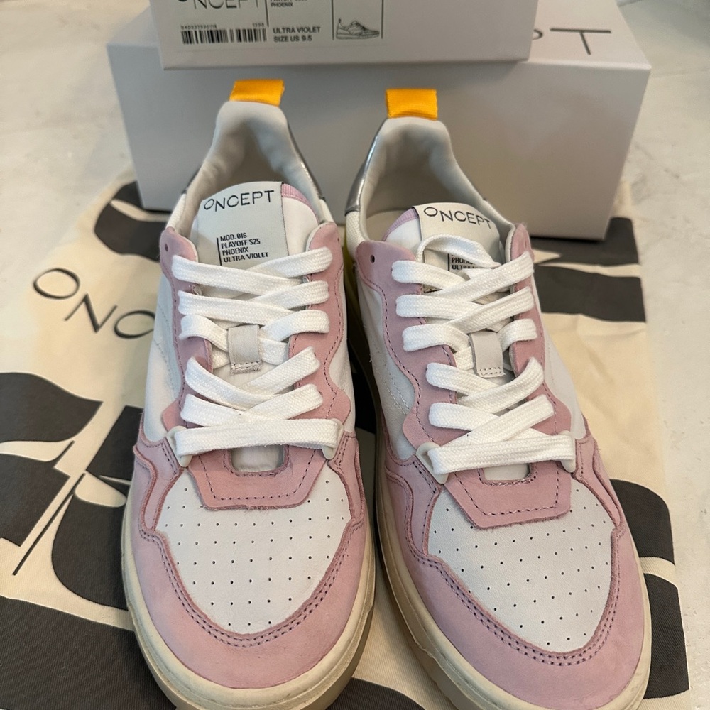 Women's Pink and White Sneakers OnCept worn 1 time !!  Brand new